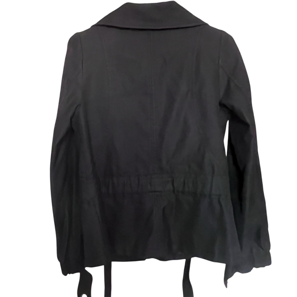 H&M Black Cropped Trench Coat SZ 4 Classic Casual Belted High Collar 2000s - Picture 2 of 12